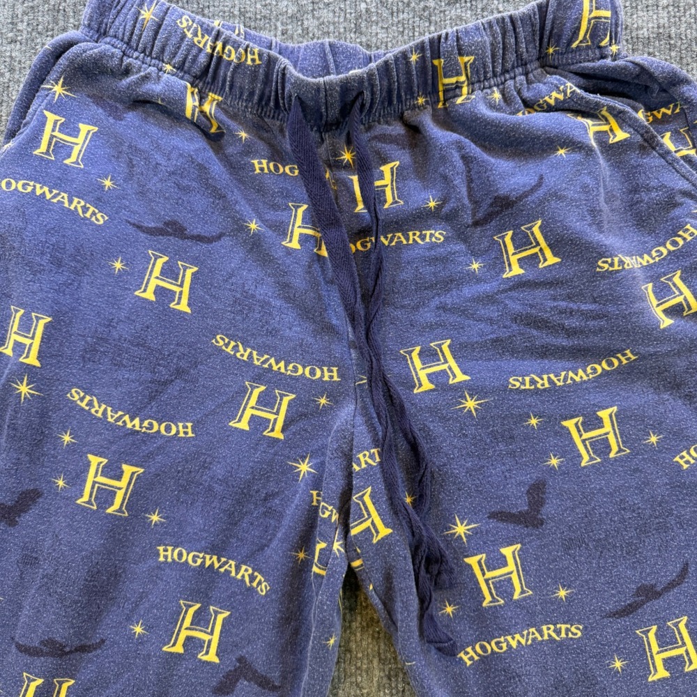 Harry Potter Hogwarts Pajama Pants Blue Yellow Logo Lounge Bottoms Small - Picture 3 of 12